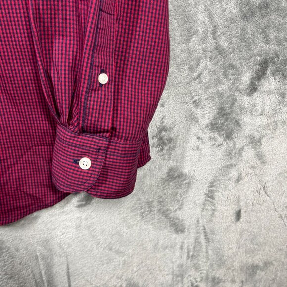 Chaps Long Sleeve Shirt Mens Medium Burgundy Red Checkered Stretch Easy Care - Picture 7 of 10
